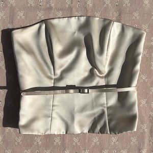 Vintage Vivian Dessy Diamond Beige Tan Strapless Corset Top Matching Belt Size 6